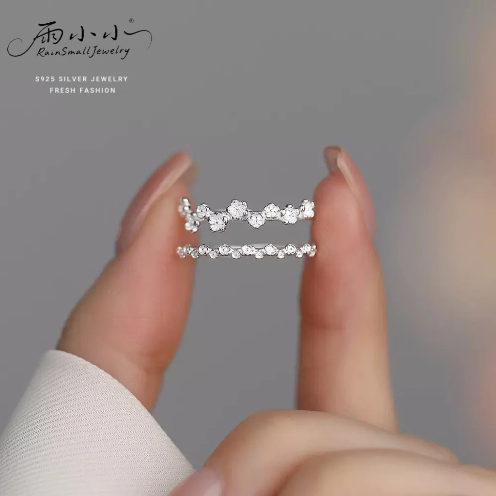 925银戒指 纯银食指戒指简约细圈桃花韩版时尚百搭通勤开口活口