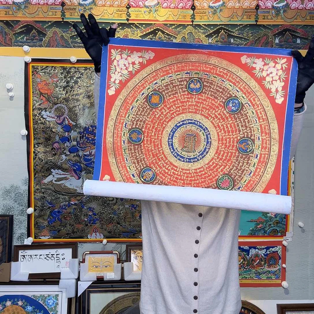 卷轴画纯手绘六字真言唐卡50厘米左右