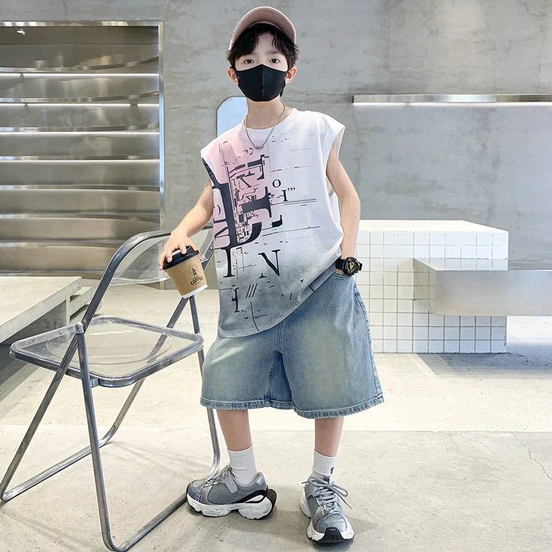 男童夏天背心套装2025新款潮酷帅气儿童无袖夏装大童男孩衣服夏季