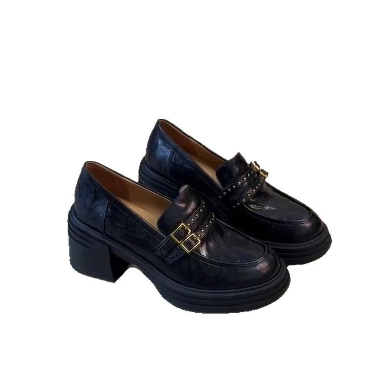 英伦风一脚蹬新款女单鞋子乐福鞋小皮鞋厚底增高软底真皮复古2025