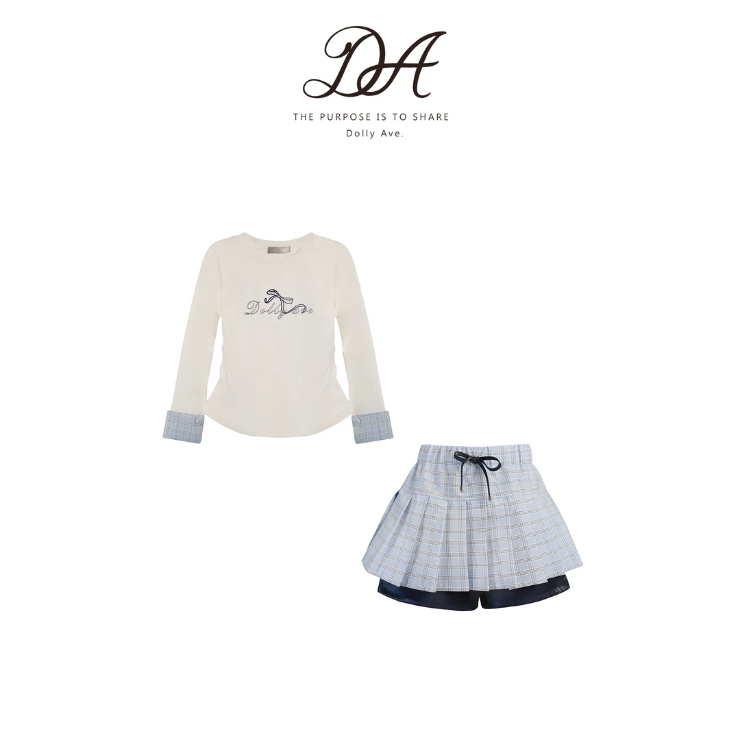 【现货】Dolly Ave 「黑标系列」MIU系学院风亲肤棉上衣格纹裙裤套装