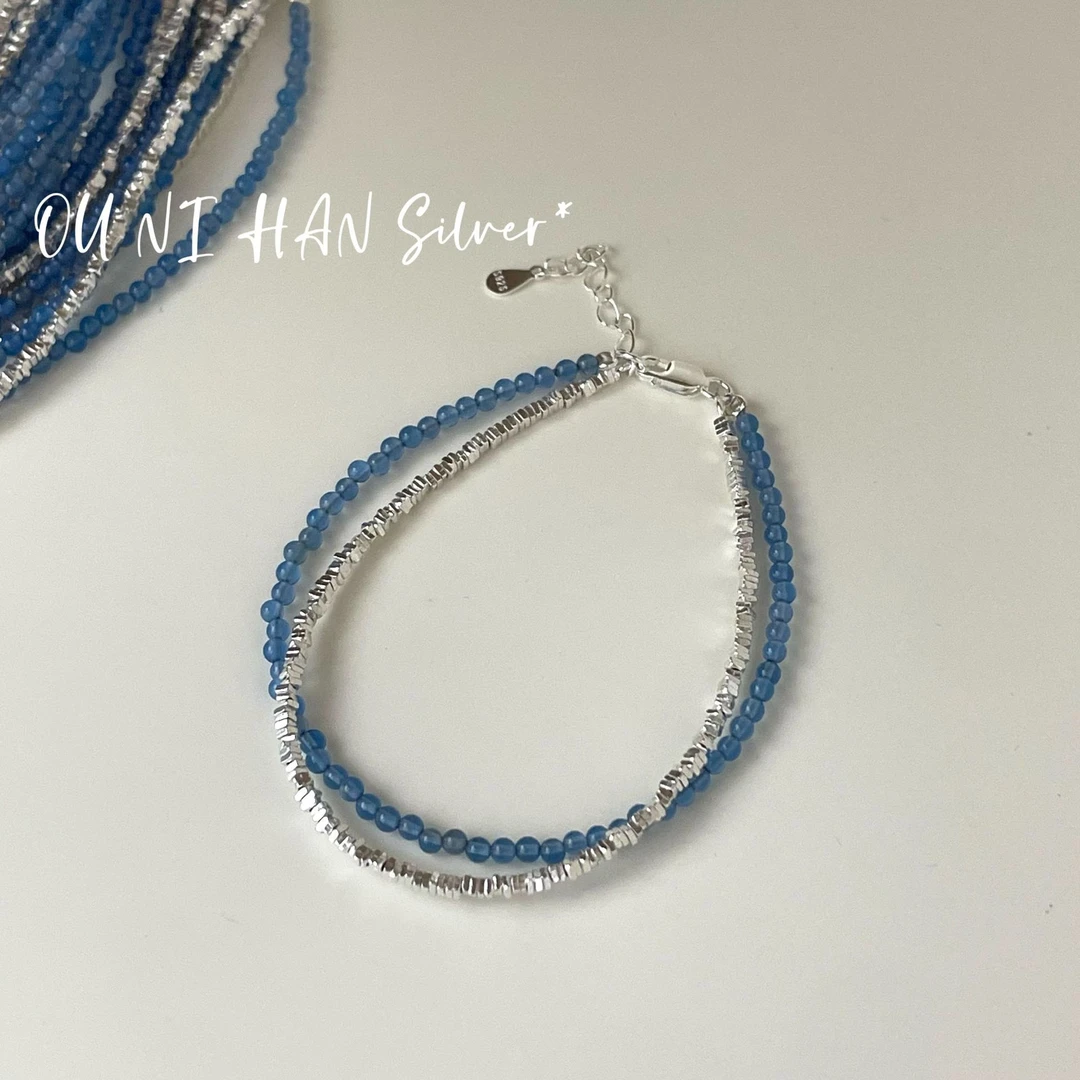 925银手链 韩国小众轻奢碎银子串珠双层手链H909