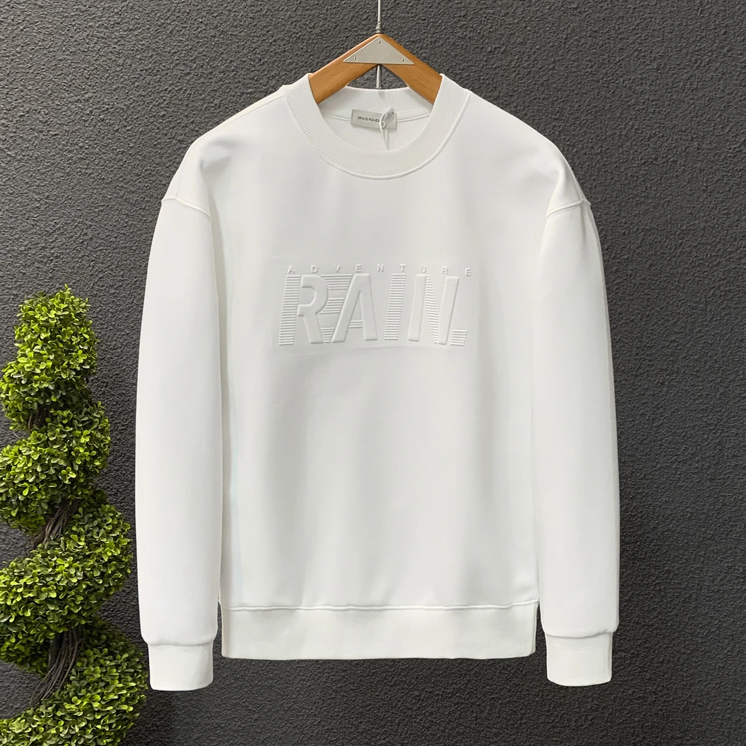 秋季潮流美式圆领卫衣男时尚圆领百搭字母压花长袖男士套头上衣