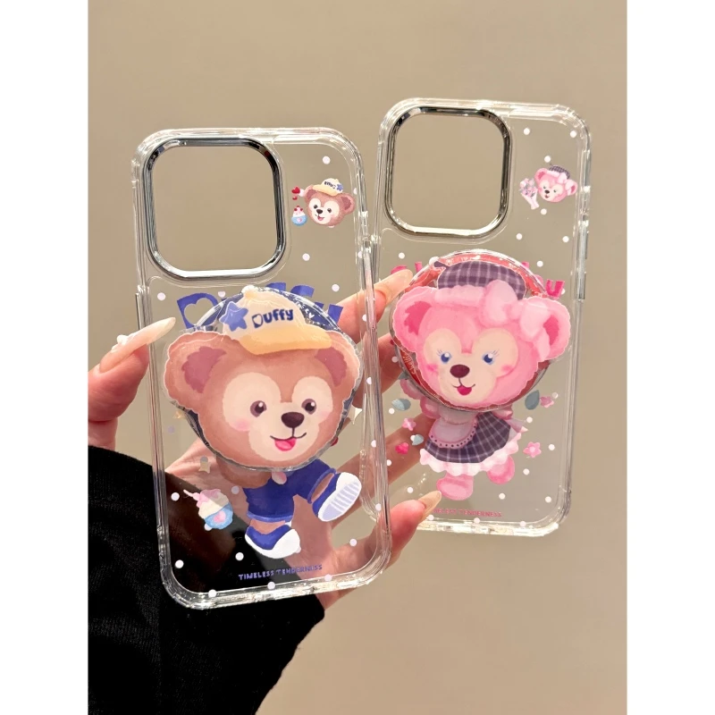 适用苹果iphone16promax小熊15pro透明14pro磁吸支架13情侣手机壳