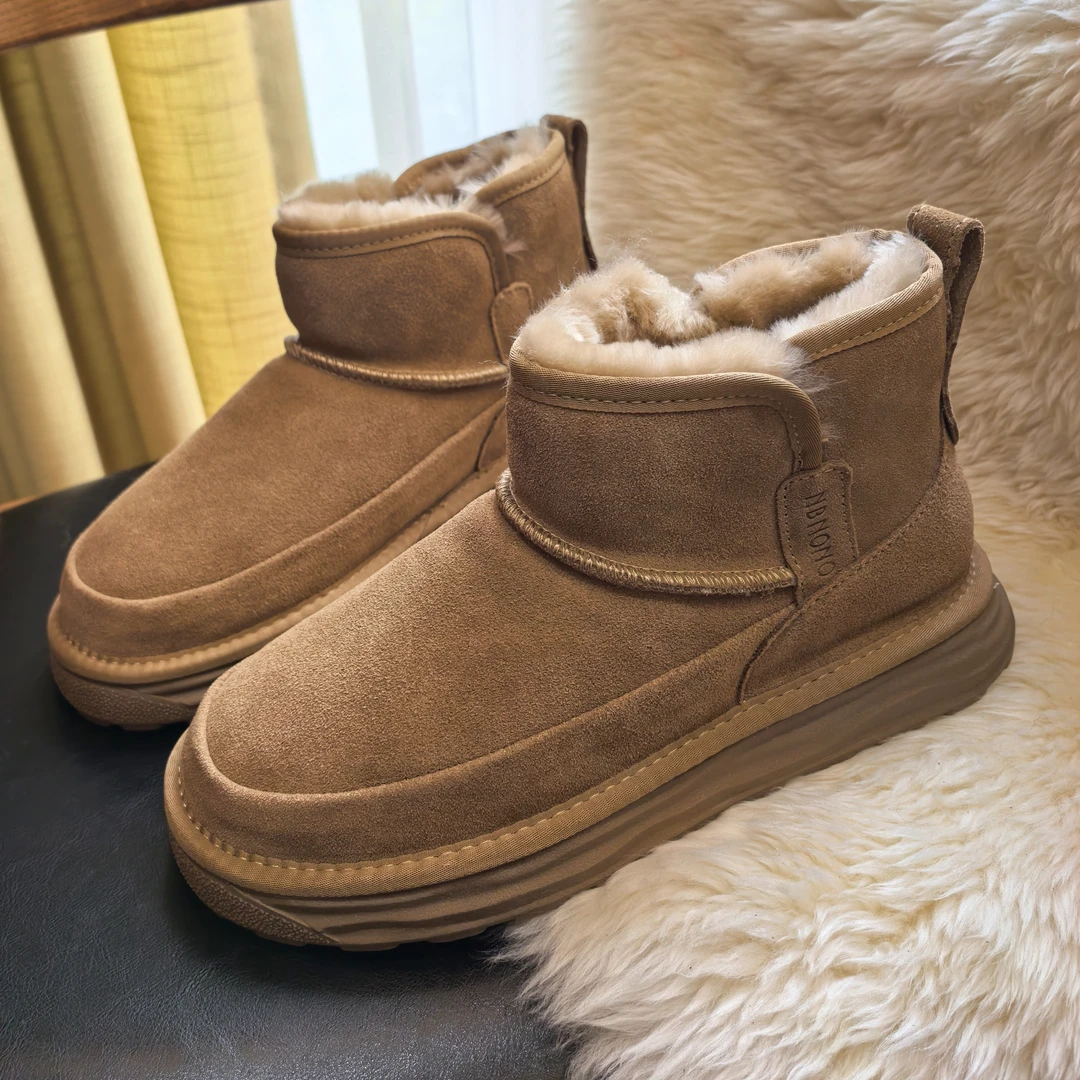 真皮加绒时尚雪地靴牛皮+羊毛内里加厚保暖雪地靴冬季大棉鞋N8586