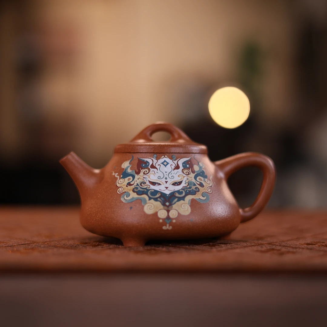 【汪汪茶器】石瓢-福禄灵猫-金降坡-泥绘（HF00768）