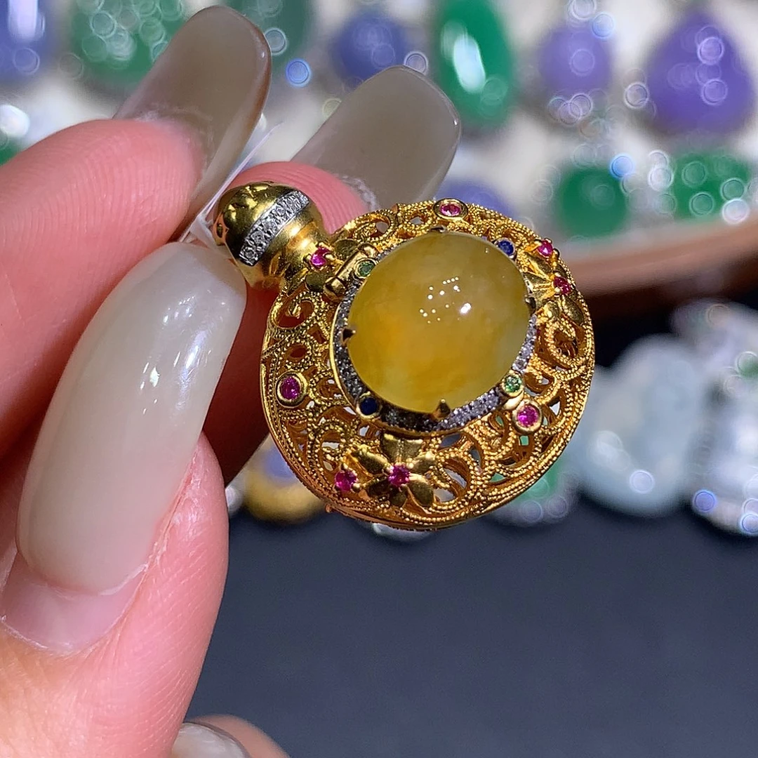 翡翠18K金镶嵌吊坠(不含链)