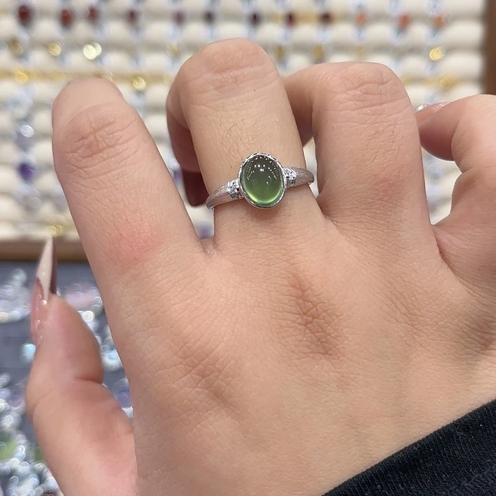 蛇纹石玉银S925镶嵌戒指