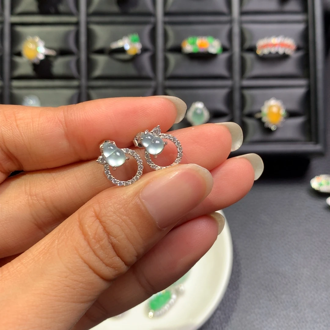 翡翠银S925镶嵌耳饰