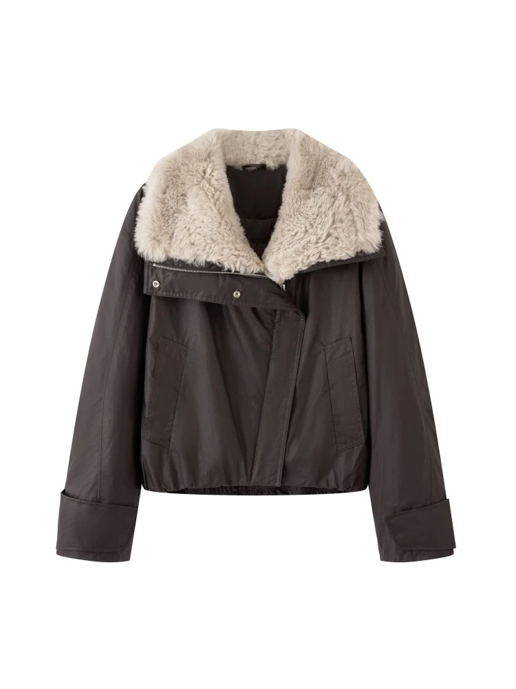 【艾家】同款2025冬季新款时尚百搭宽松短款毛领羽绒服外套女4163