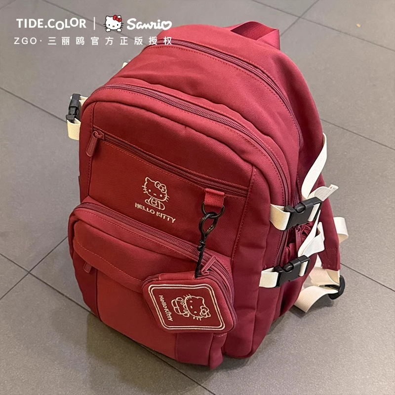 Tide color联名Hellokitty双肩包学生书包百搭背包女背负式电脑包
