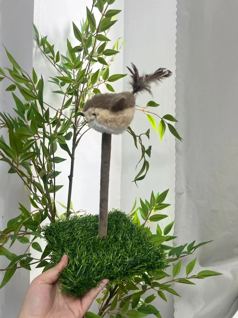 森林主题弹簧不倒翁发声鸟草坪猫抓板玩具直簧小型宠物用品