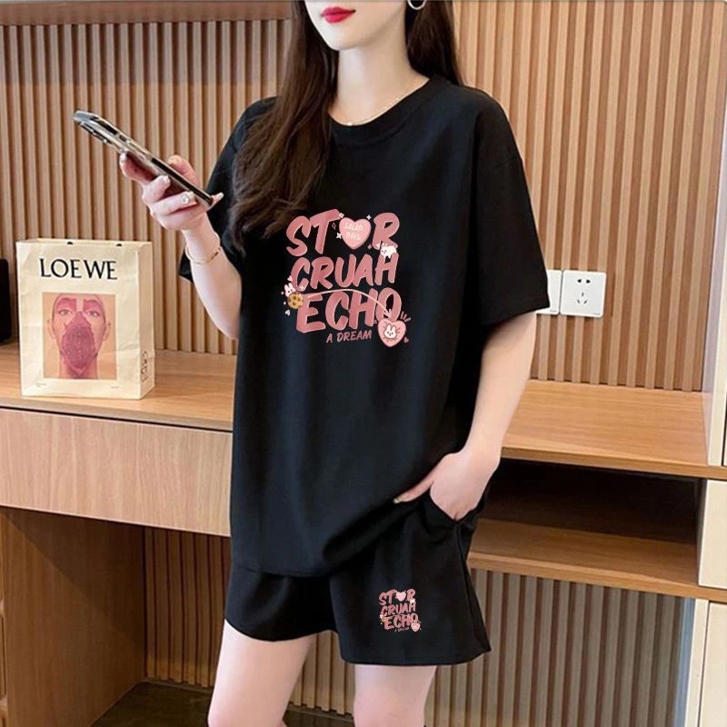 新款爆款时尚大码套装学生休闲运动套装女显瘦韩版短裤宽松洋气