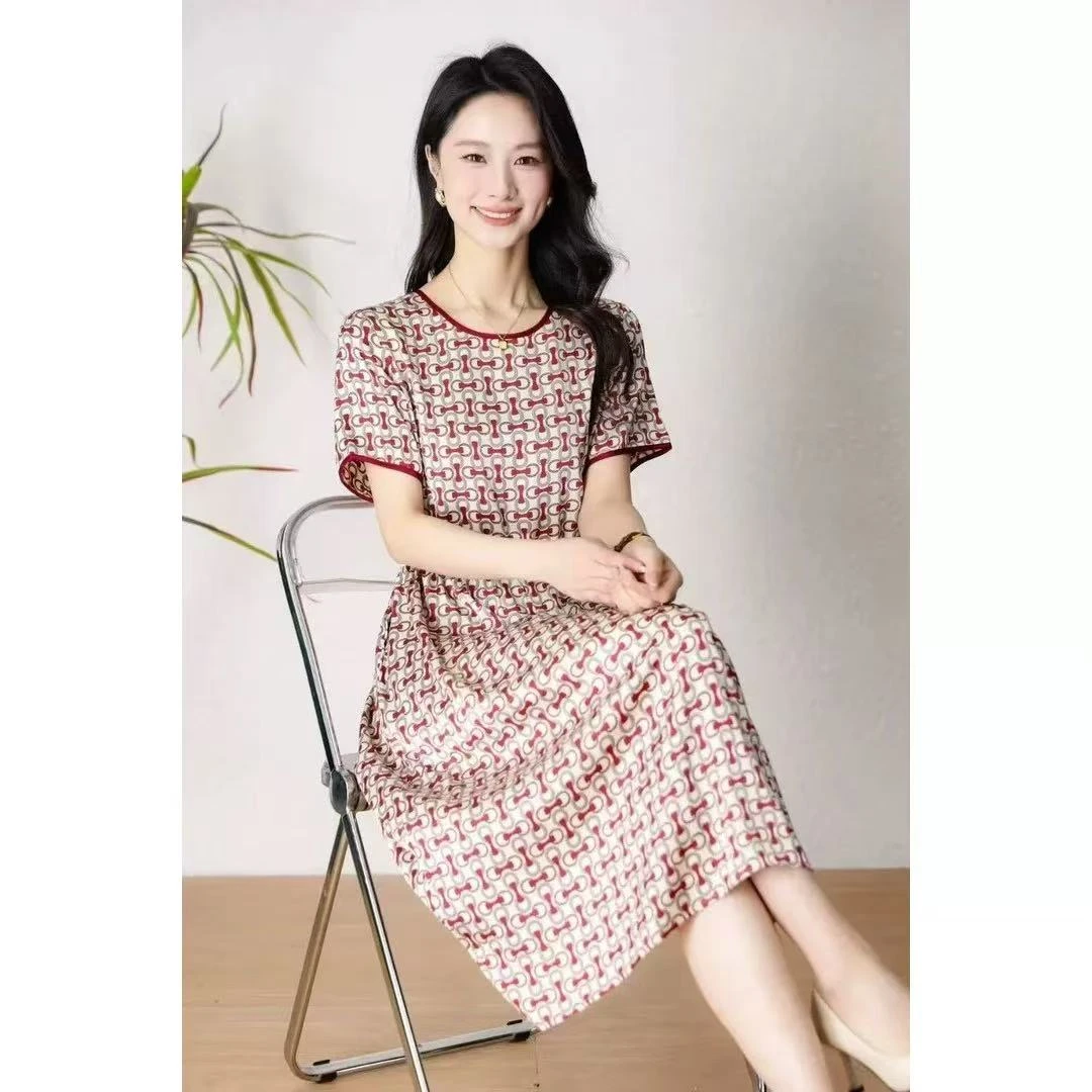 【小老弟2店】橙红链条高级连衣裙时尚修身显瘦中长款裙子