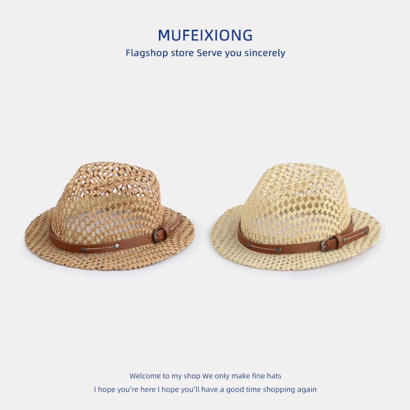 儿童帽子夏季新款韩版造型爵士礼帽镂空透气草帽宝宝凉帽潮男