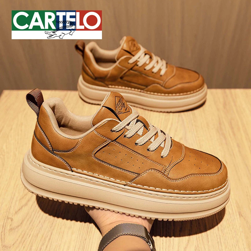 卡帝乐鳄鱼男鞋2025秋季新款真皮复古休闲鞋子男百搭厚底工装板鞋