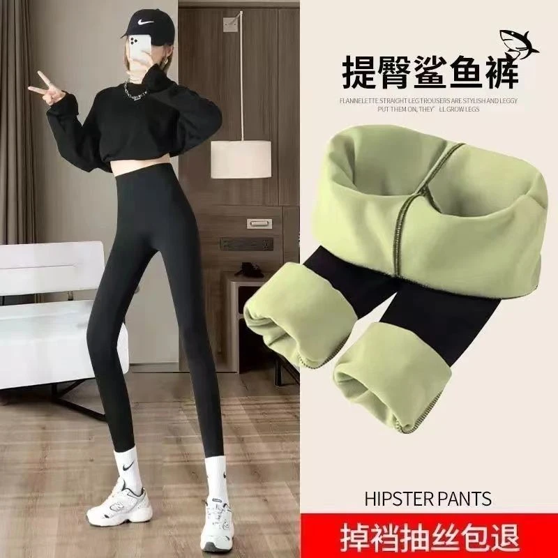 鲨鱼裤女外穿2025新款秋冬季加厚保暖棉裤紧身芭比瑜伽打底裤加绒
