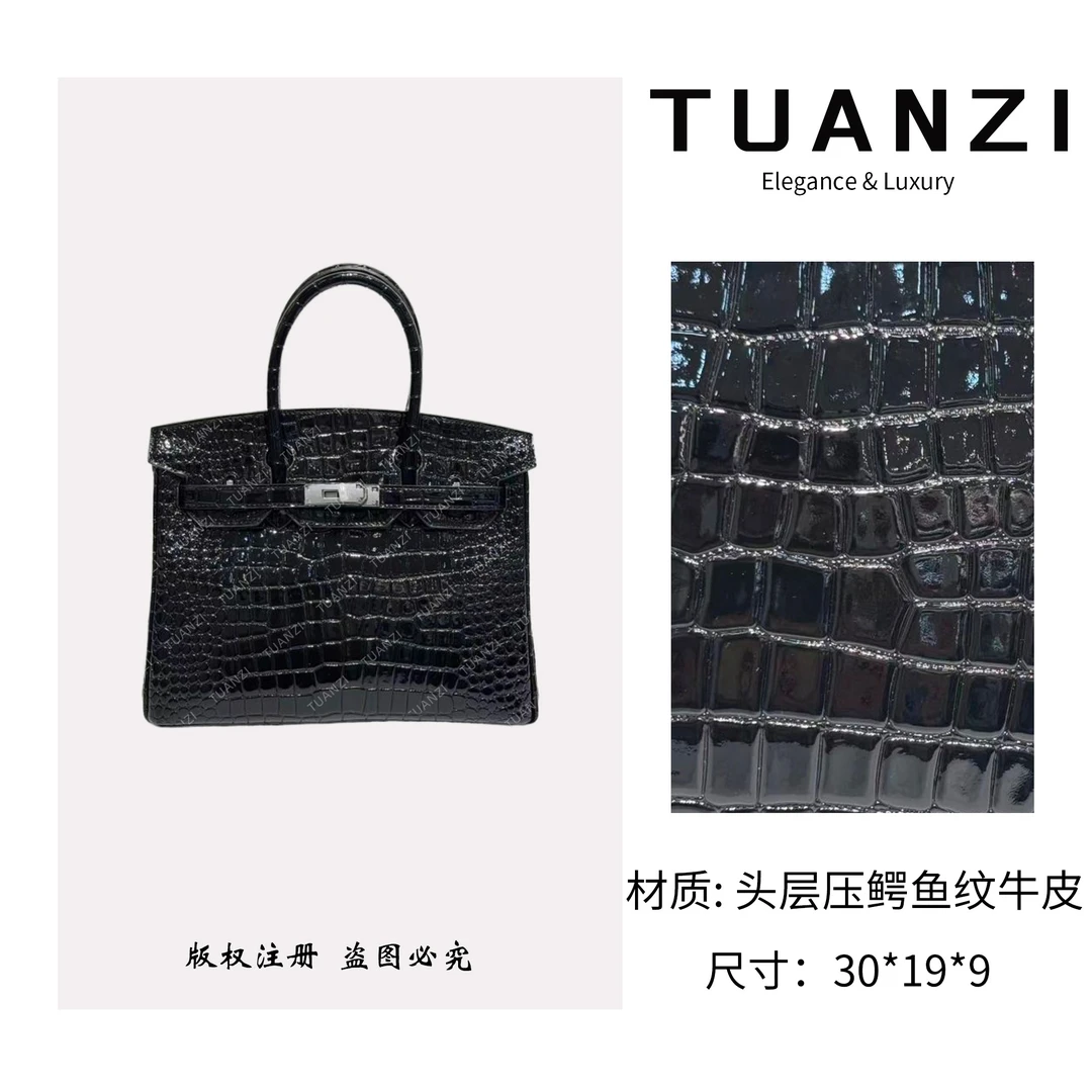 TUANZI『Birkin』大＆马秋冬新款30银扣手提女包 XKY-1206-黑色