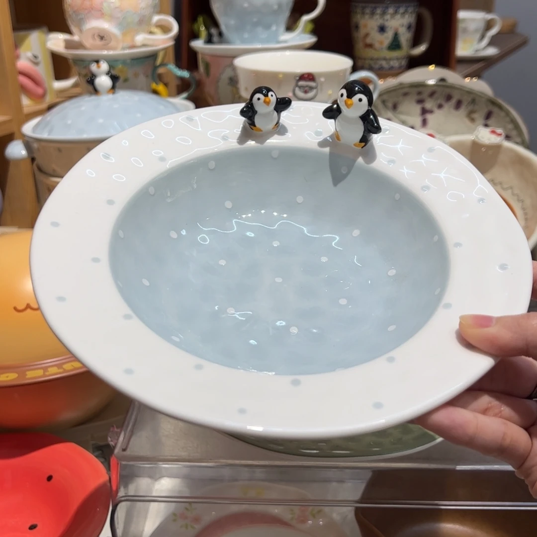 企鹅草帽盘釉下彩