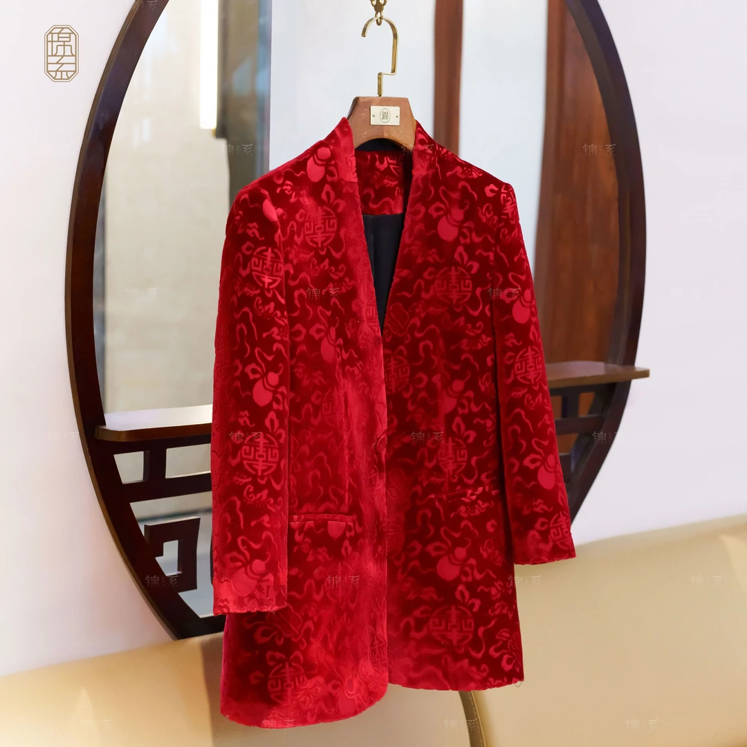 【锦系】E-382377漳绒新中式国风桑蚕丝V领西装外套-ZRD4166778