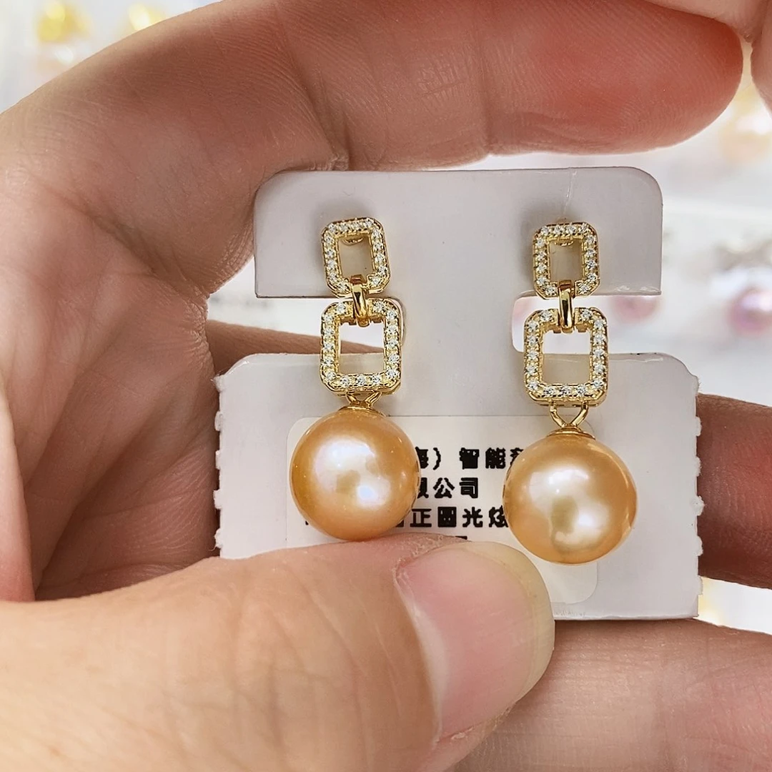 银S925镶嵌新品特价橘子汽水天然橙调耳饰淡水珍珠