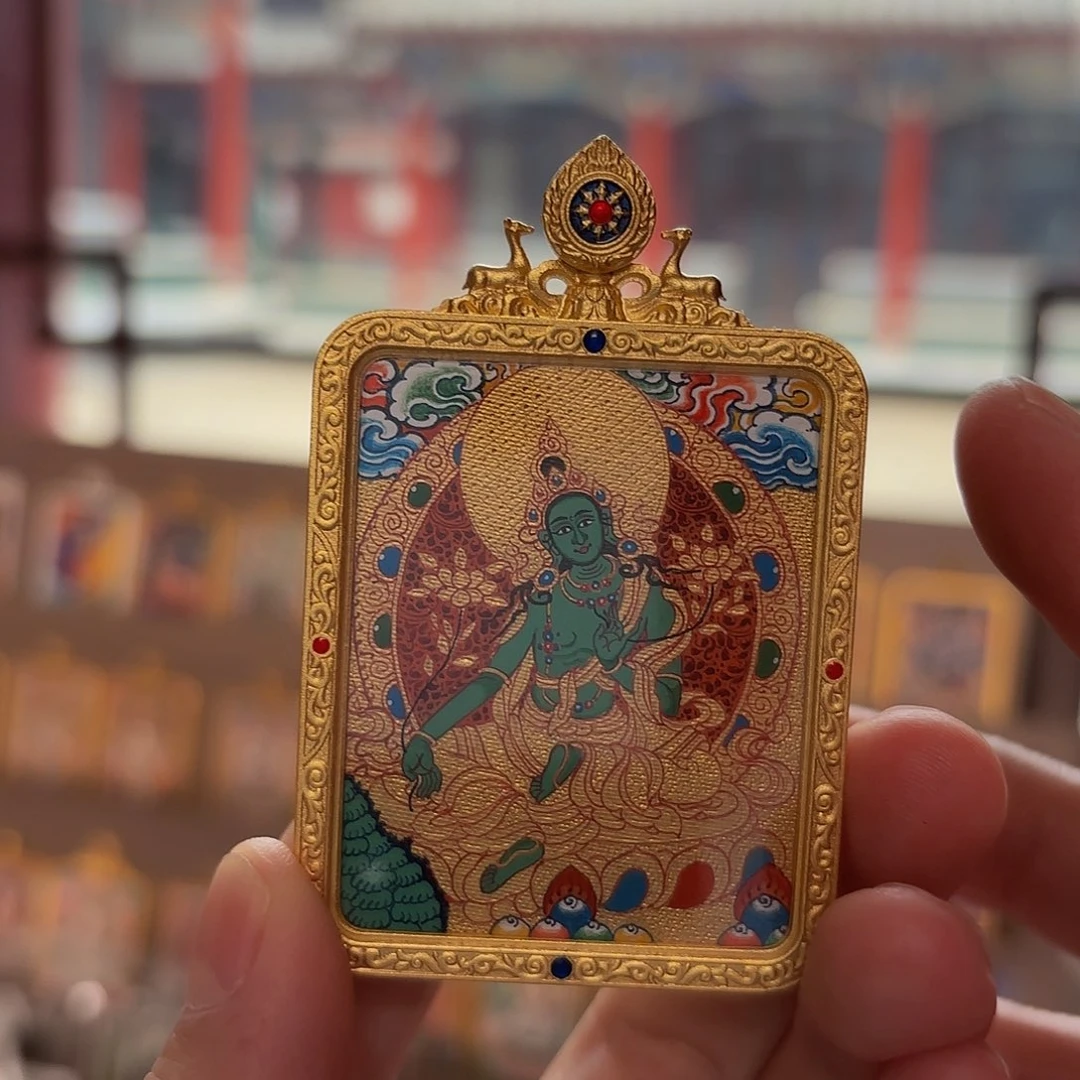 巴***子吊坠绿度母热贡纯手绘唐卡