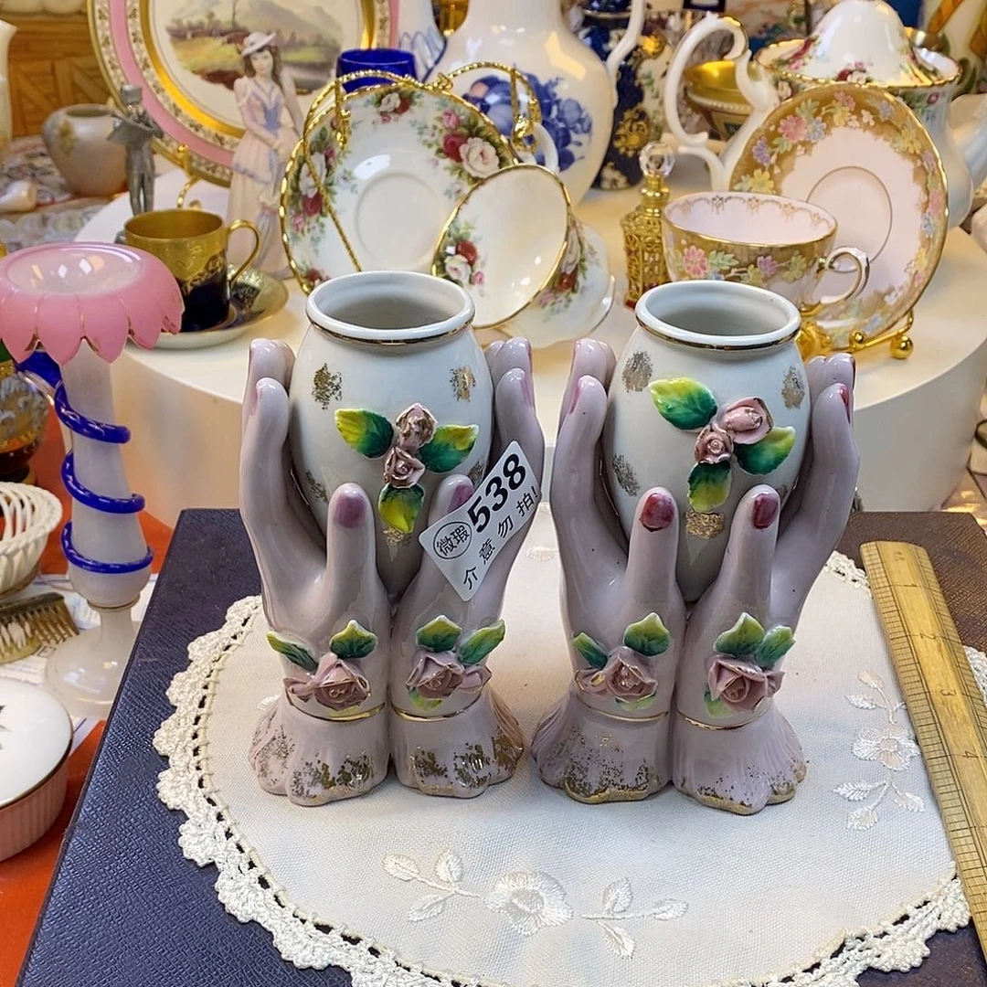 瓷片咖啡杯水晶杯摆件