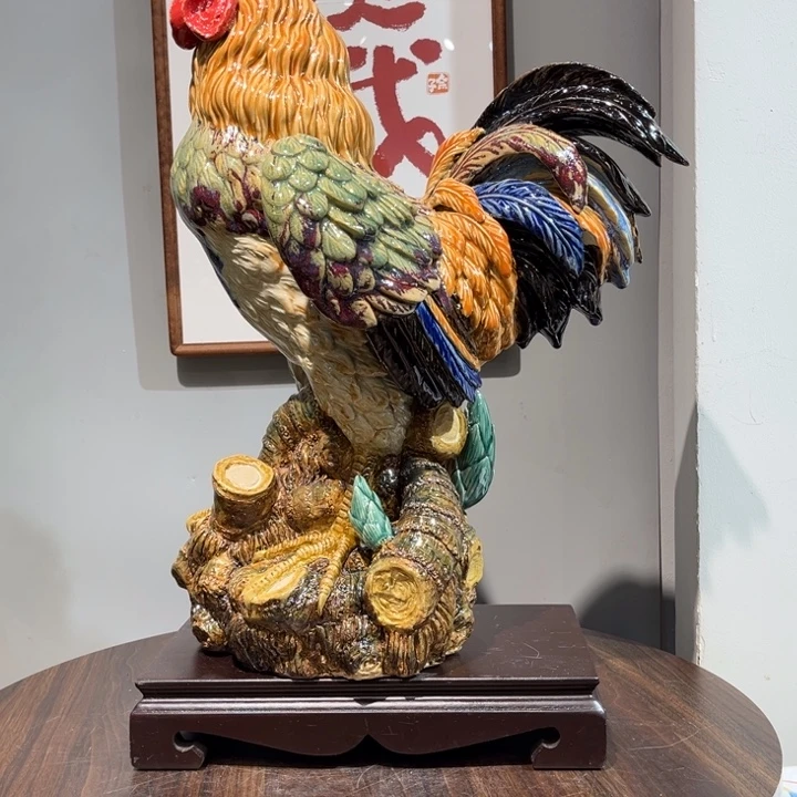 名***点陶瓷柴烧限量大公鸡石湾陶