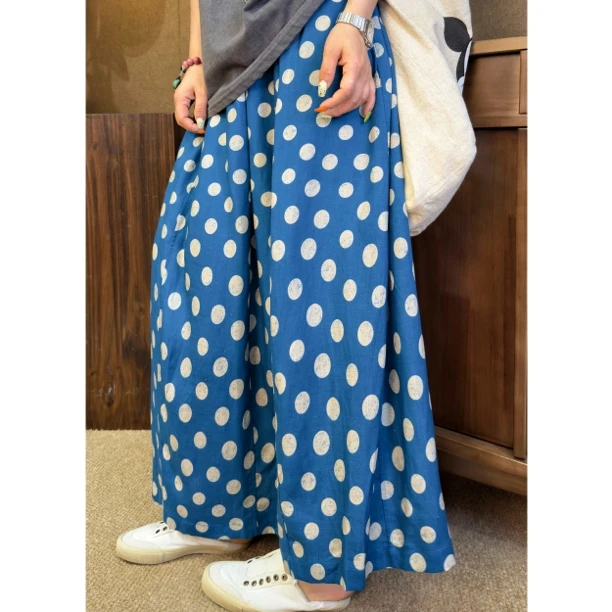 HY罗罗韩版波点亚麻松紧半身裙女宽松显瘦薄款垂感时尚休闲设计感