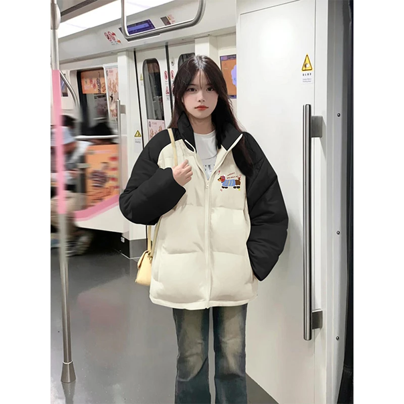 300斤特大码女装撞色立领学生棉服胖MM冬季韩版减龄撞色面包服女