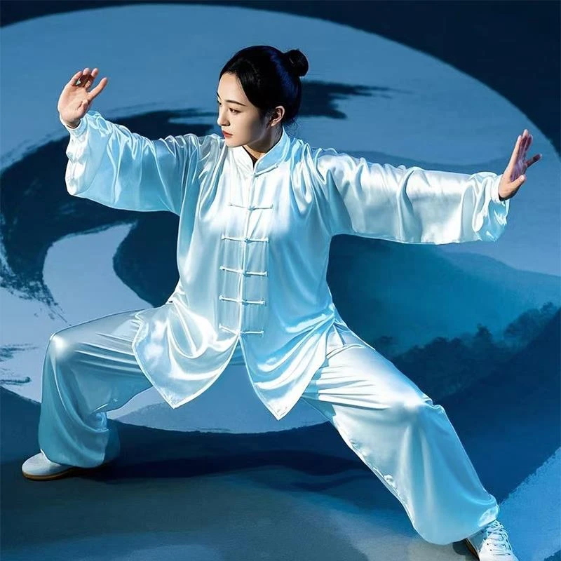 晨练太极服女款新款2025醋酸缎武术太极拳八段锦练功服男春秋夏