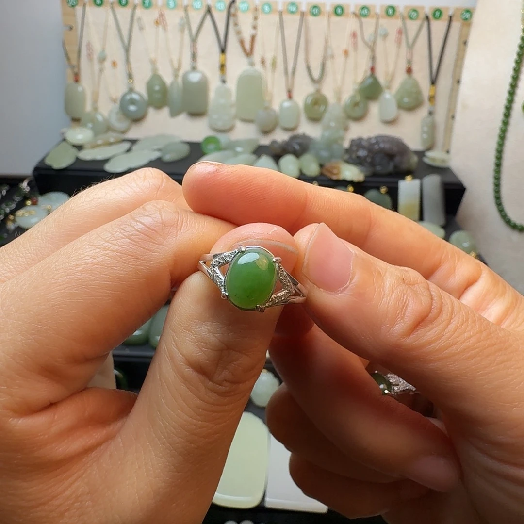 和田玉（碧玉）银S925镶嵌戒指