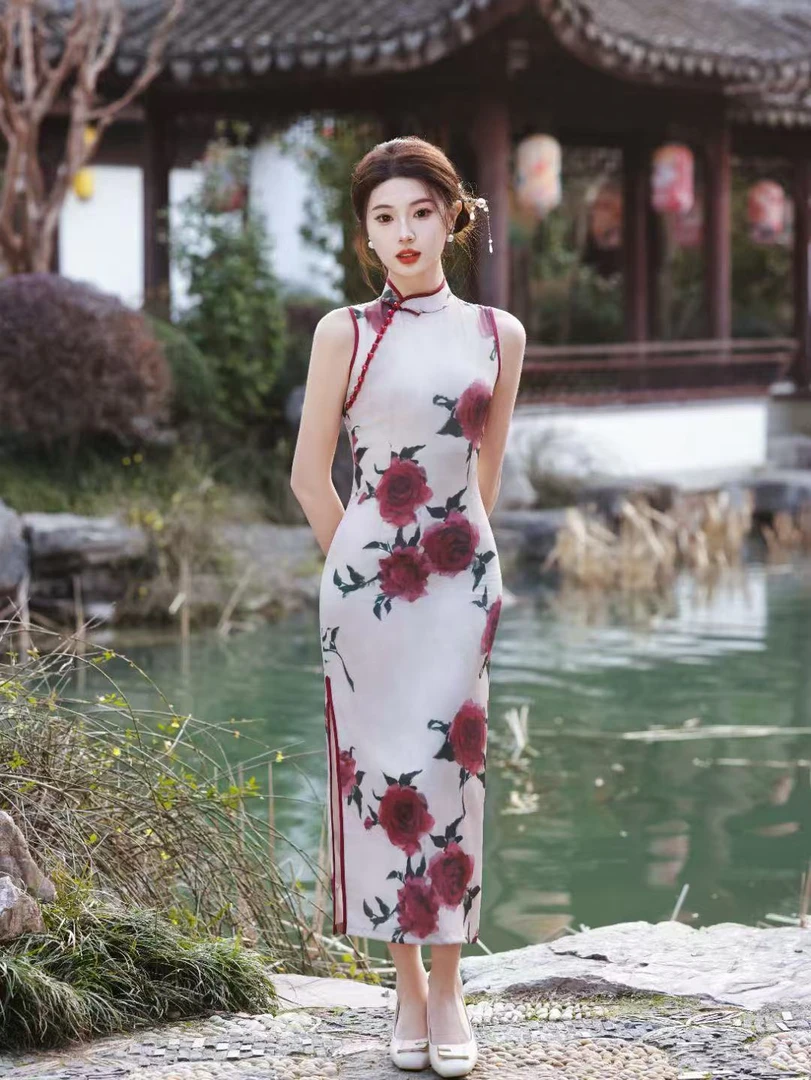 【婉转蛾眉】中国风复古显瘦少女修身旗袍日常复古旗袍单层衣长120