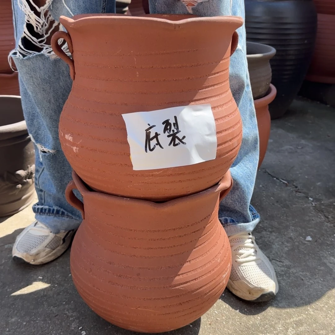 紫砂花盆口27高27宜兴紫砂瑕疵底部火裂