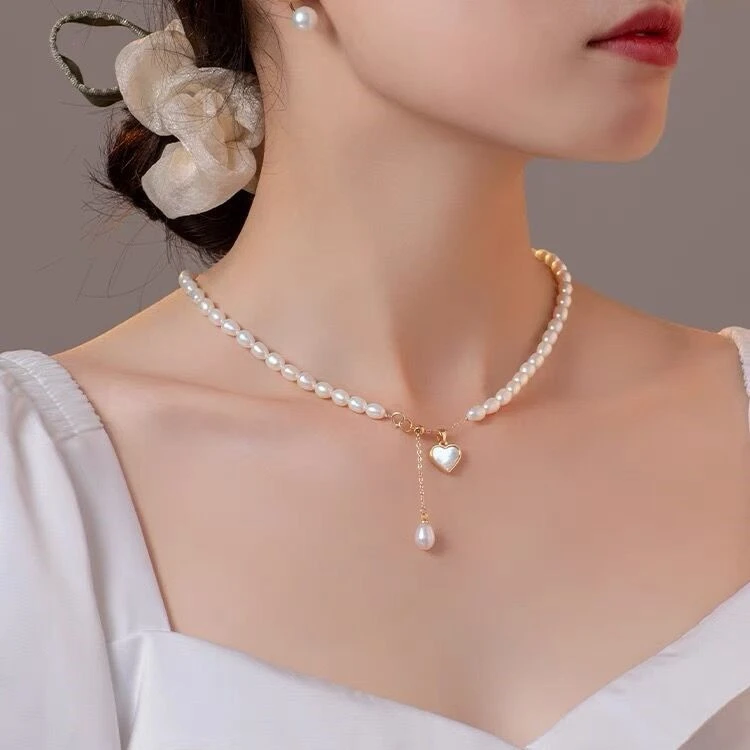 天然淡水珍珠爱心吊坠项链女怦然心动锁骨链气质颈链时尚百搭颈饰