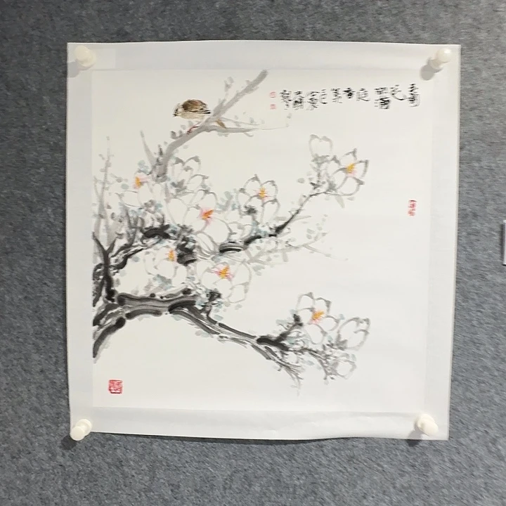 国画玉兰花开满庭香绘画作品