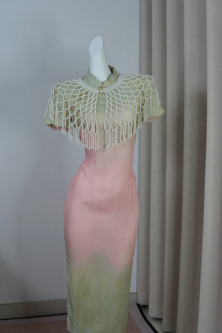 【郁金香】渐变色晕染新中式旗袍修身显白少女（裙长约118）定位花