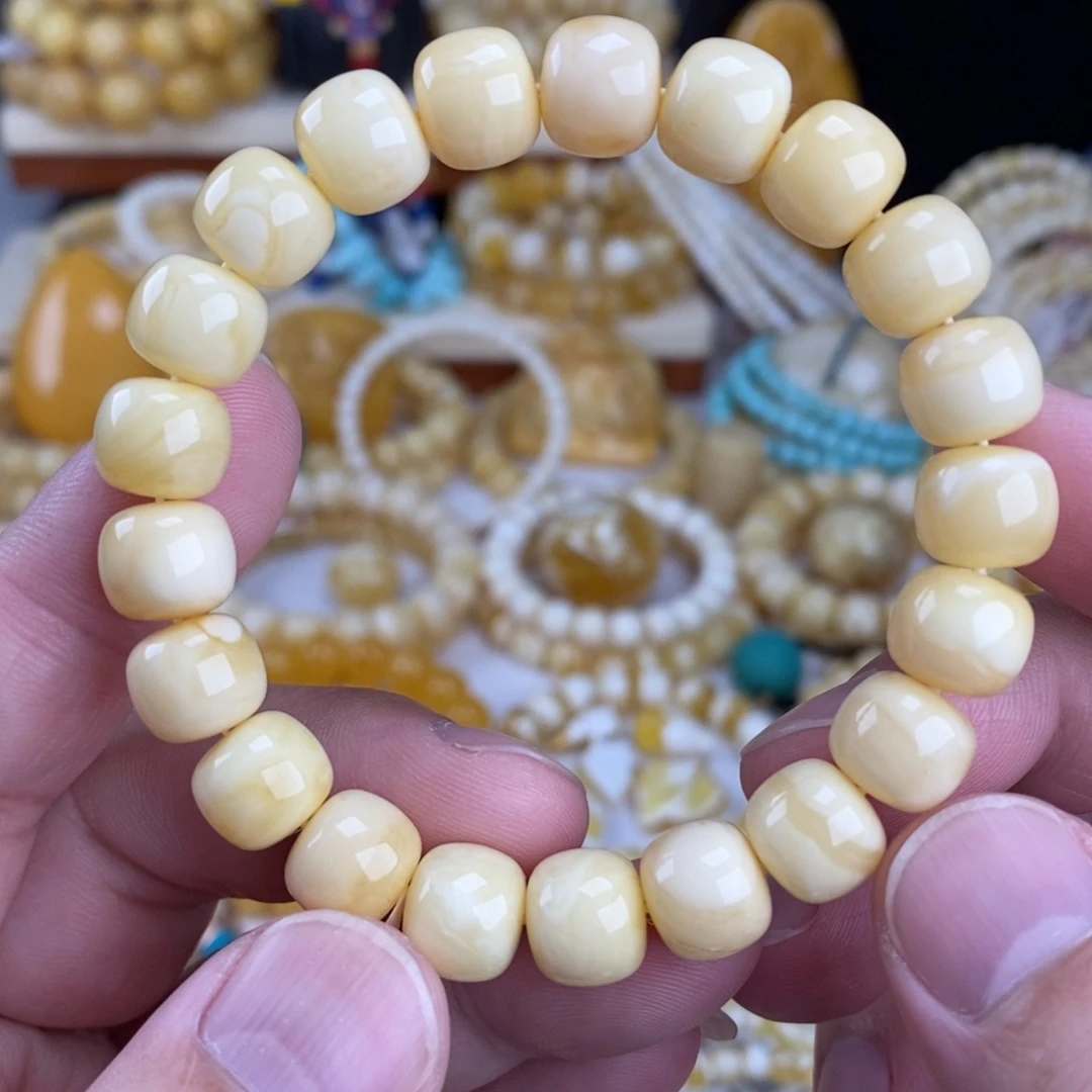 蜜蜡未镶嵌手链奶酪白浓蜡10.5mm