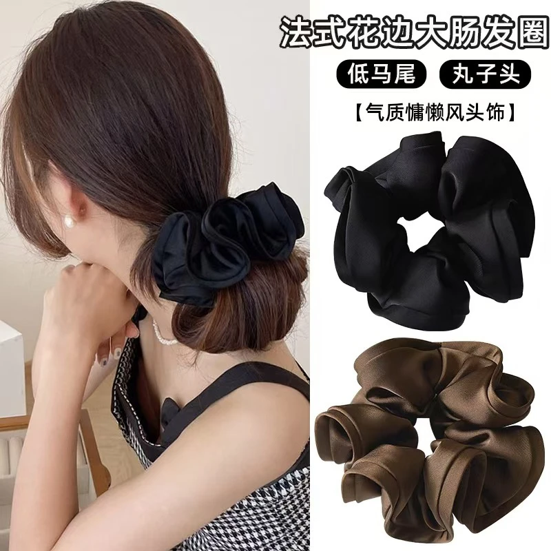 新款高端缎面大肠发圈简约扎头绳女气质马尾超大发绳绑头花头饰