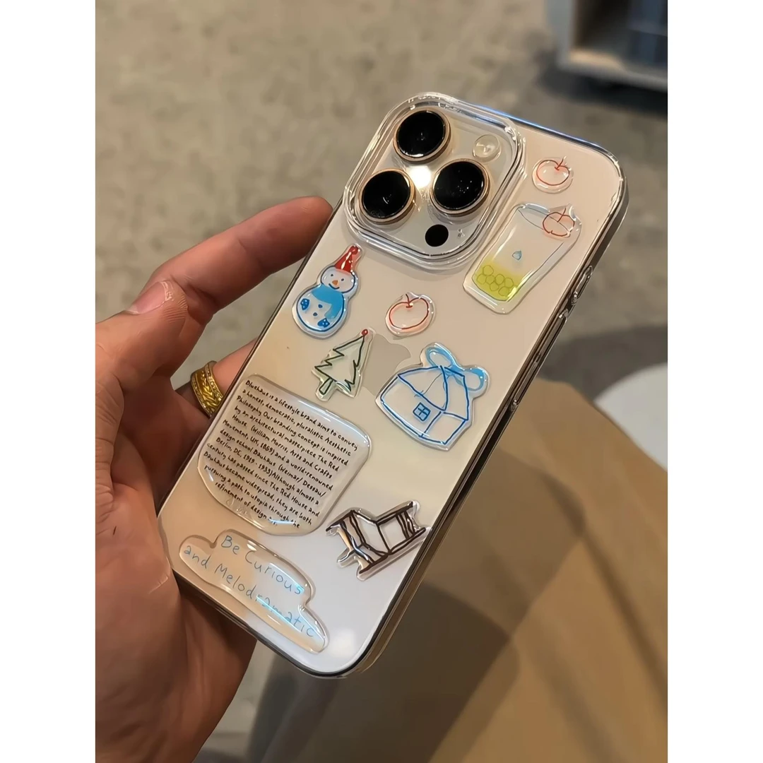 爆款可爱雪人DIY贴纸适用iPhone15苹果16手机壳华为vivo小米oppo