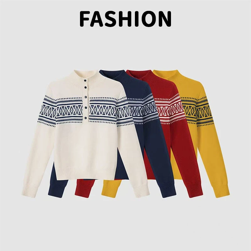 兹伊翰【菱岛】保暖2025秋冬季新款费尔岛设计款亲肤半高领套头毛衣