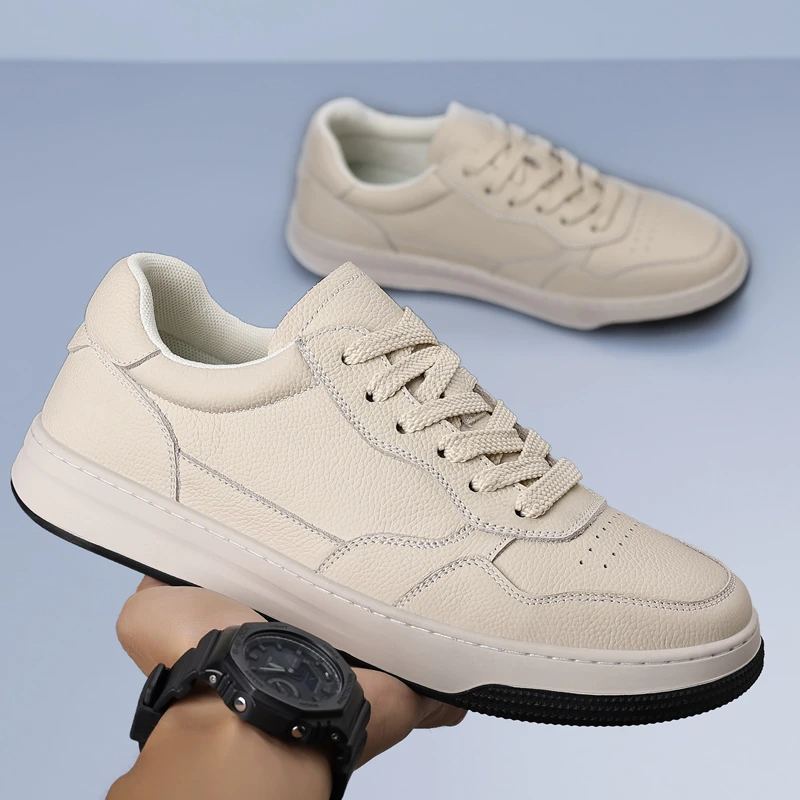 2025夏季新款男士休闲皮鞋真皮头层牛皮板鞋吸汗透气防滑耐磨鞋子