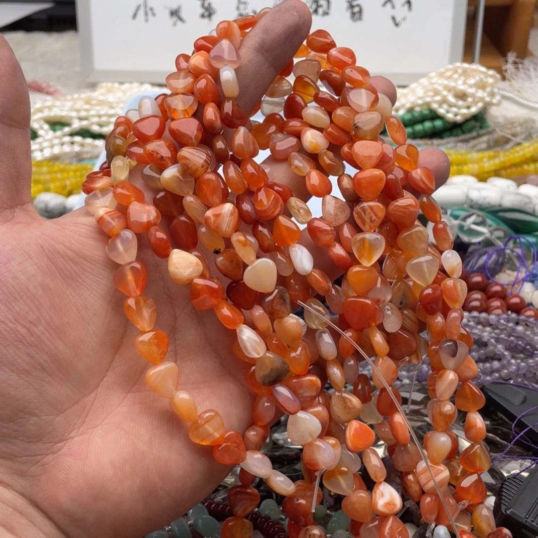 玛瑙/玉髓合金珠宝半成品一条装卡10mm珊瑚红玛瑙三角片