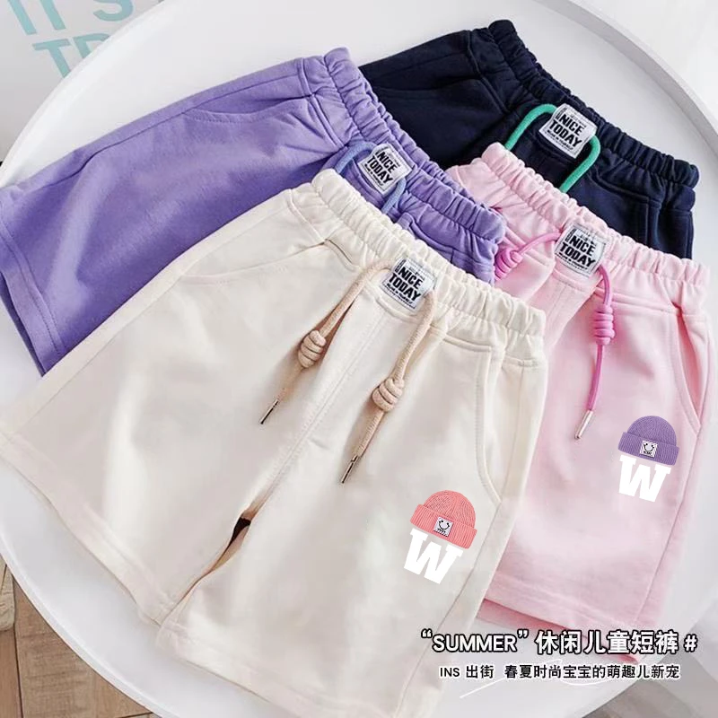 女童W字母印花休闲裤夏季女孩纯棉可爱裤子中大童洋气五分短裤潮