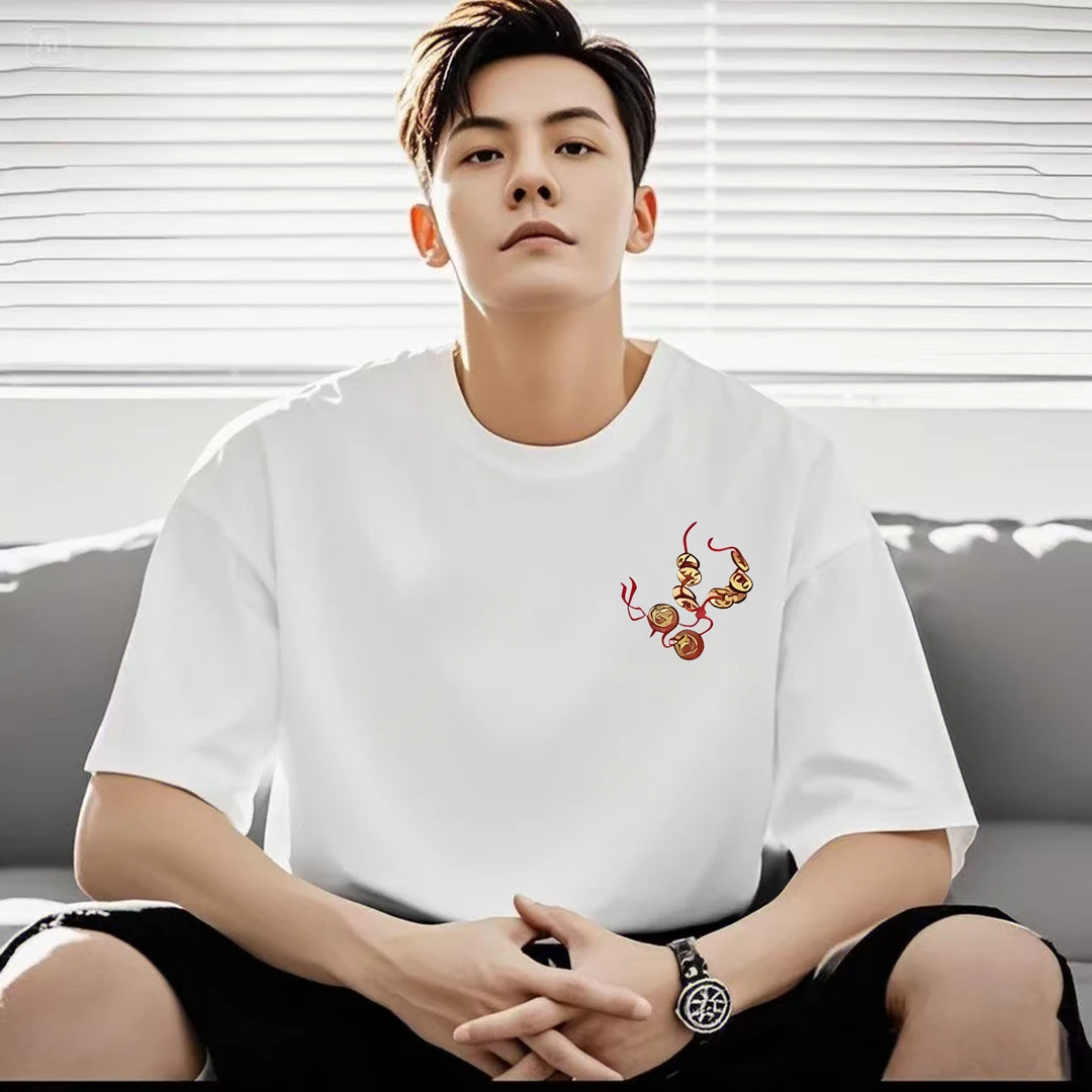 招财貔貅印花美式痞帅宽松潮流时尚夏透气纯棉男女同款高品质短袖