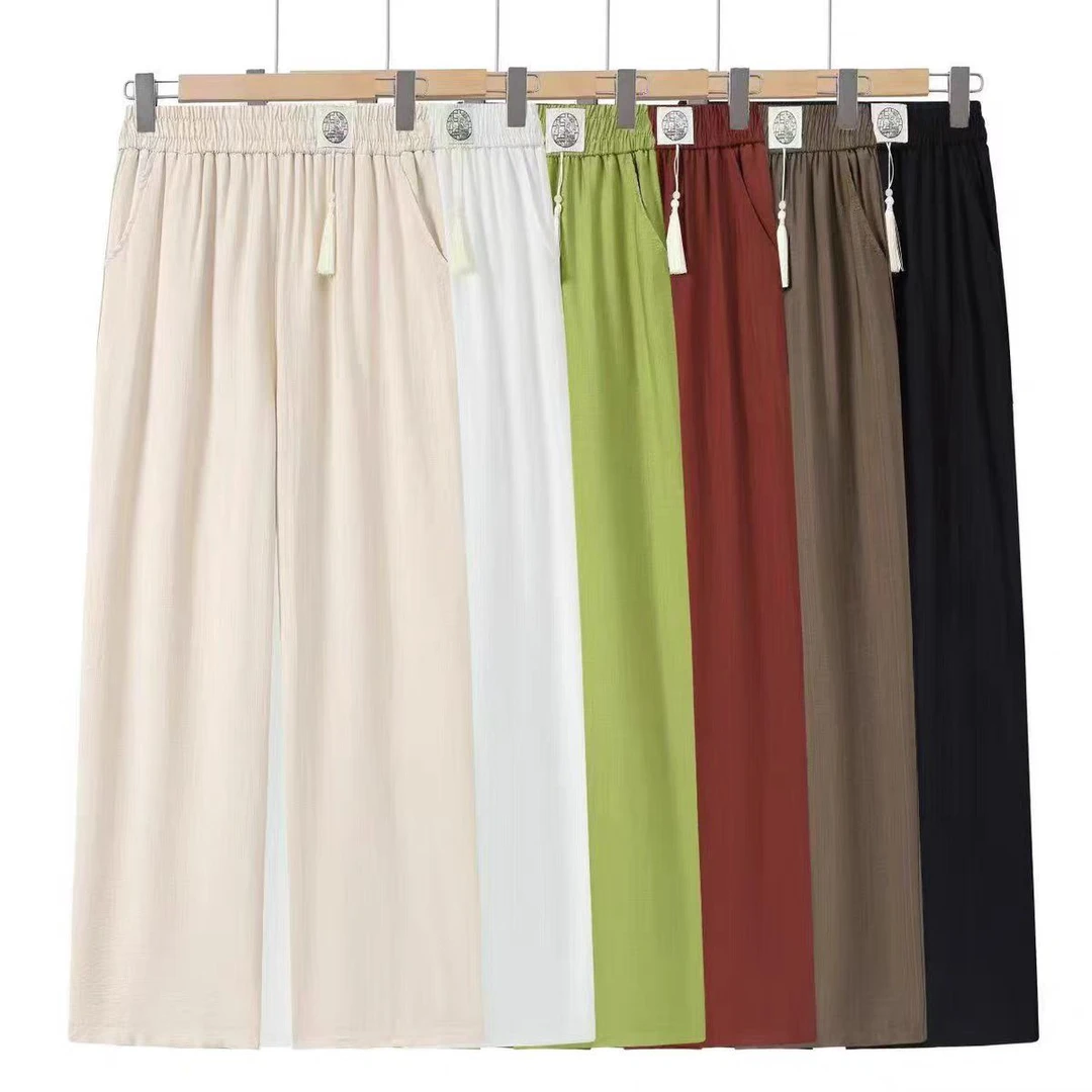 5025#夏季高腰宽松显瘦气质休闲直筒裤（2XL~6XL  90~165斤）