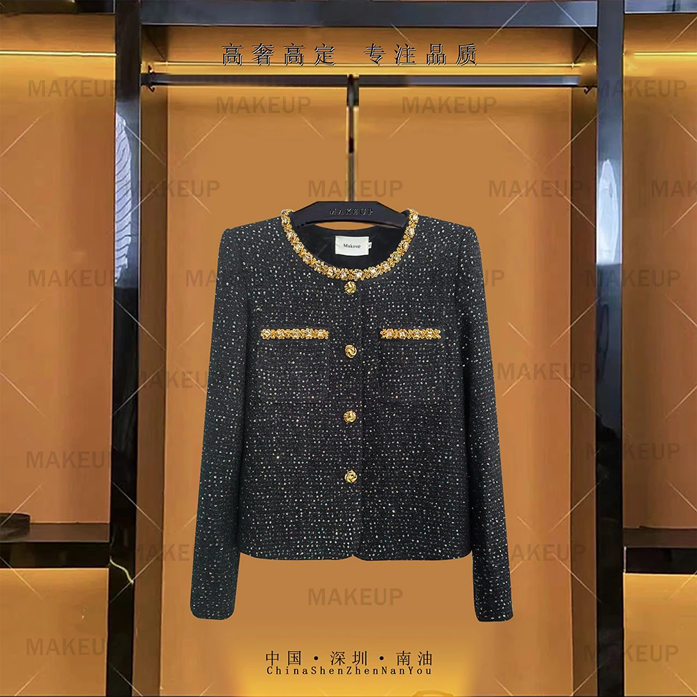 小香风外春秋季2025新款女装洋气韩系黑色亮片短款上衣外套P910