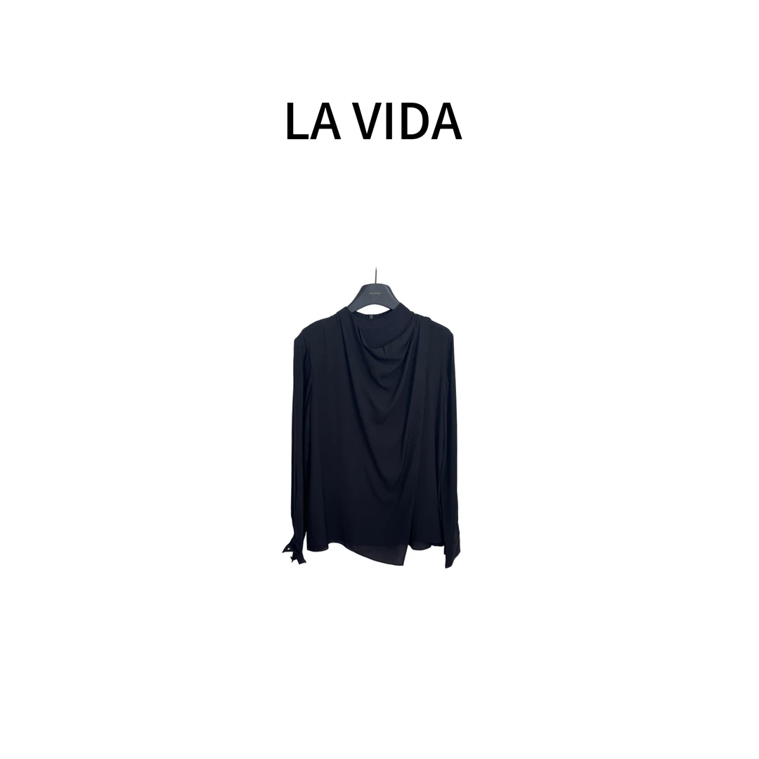 LA VIDA-双绉裆领长袖立领衬衫上衣