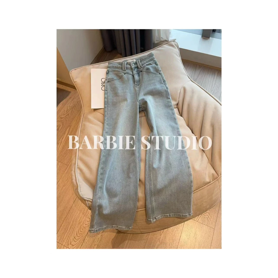 Barbie 辣酱 9663 加绒秋季韩版高腰加厚款水洗牛仔裤