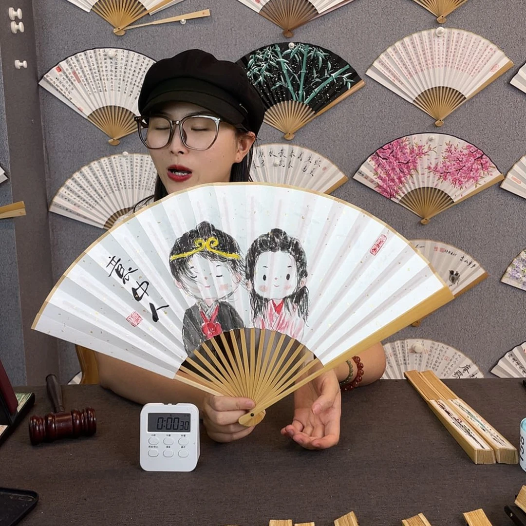 悦***儿书法95寸玉竹-纯手绘-文玩扇骨（默认粘好）